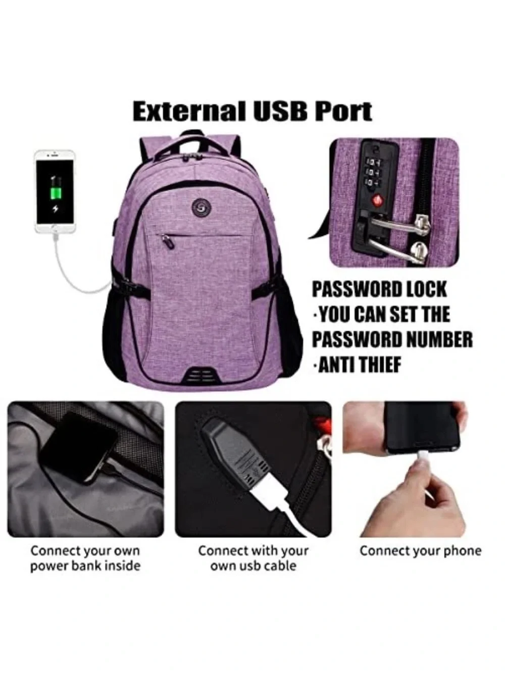 SHRRADOO Travel Laptop Backpack, Business Anti Theft Slim Durable Large Purple